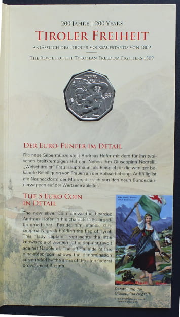 5 euro 200 rocznica - Powstanie Tyrolskie - Austria
