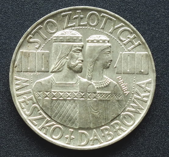 100 zł Mieszko i Dąbrówka 1966 - półpostać