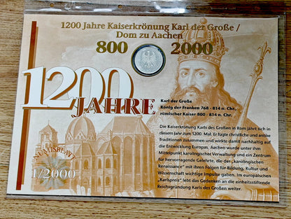 Moneta 10 marek 1200 lat Katedry w Aachen 2000 r.
