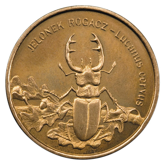 2 zł Jelonek rogacz (łac. Lucanus cervus)