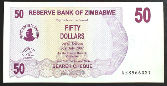 50 Dollars - Zimbabwe 2006 r.