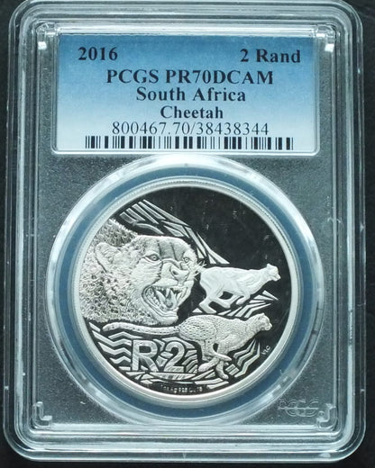 2 rand South Africa Gepard 1 OZ Ag PR70 PCGS