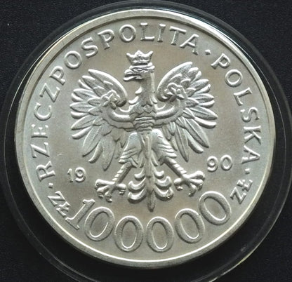 100000 ZŁ SOLIDARNOŚĆ 1990 TYP C 1 OZ